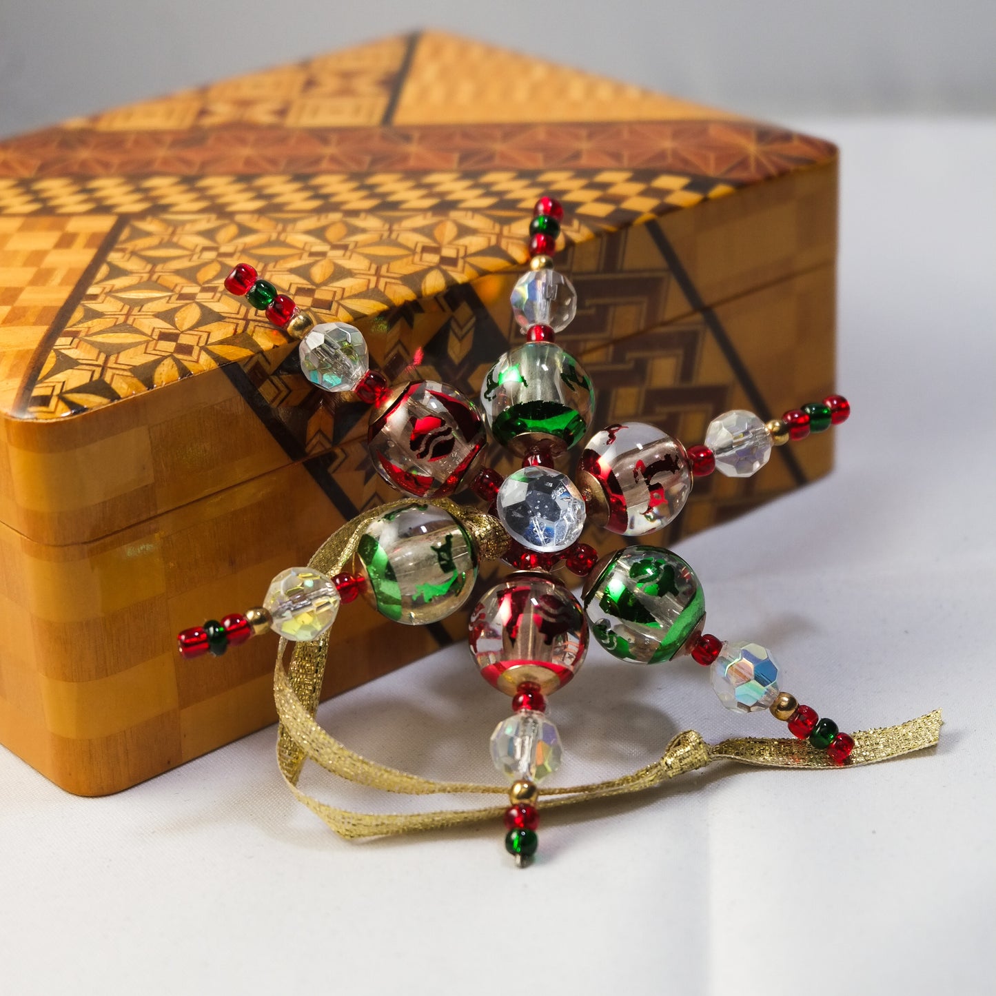 Red, Green, White Snowflake Ornament