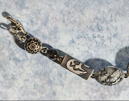 Snowflake Obsidian Bracelet with Bone Bear