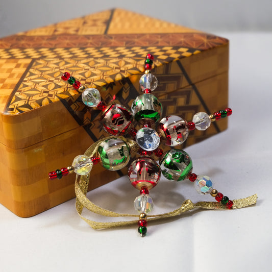 Red, Green, White Snowflake Ornament