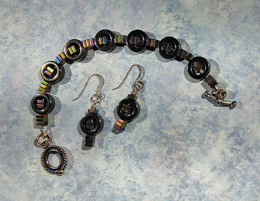 Rainbow Hematite Bracelet Earring Set
